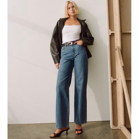 Abercrombie & Fitch The Loose High Rise Jeans Medium Wash Raw Hem 27/4L EUC - Picture 1 of 12